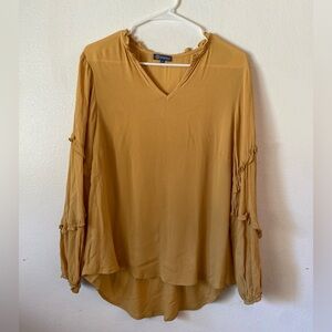 Democracy Mustard Yellow V-Neck Ruffle Sleeve Blouse